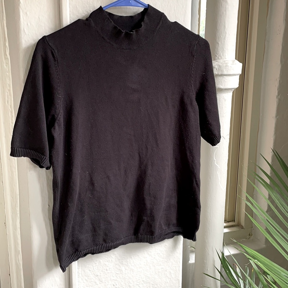 Mock turtleneck black knit top